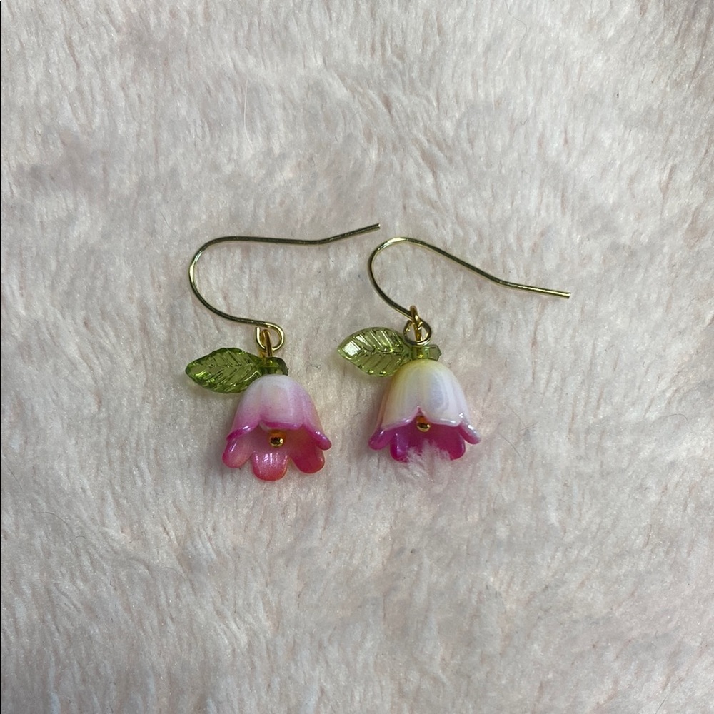 Flower Drop Earrings in Hot Pink